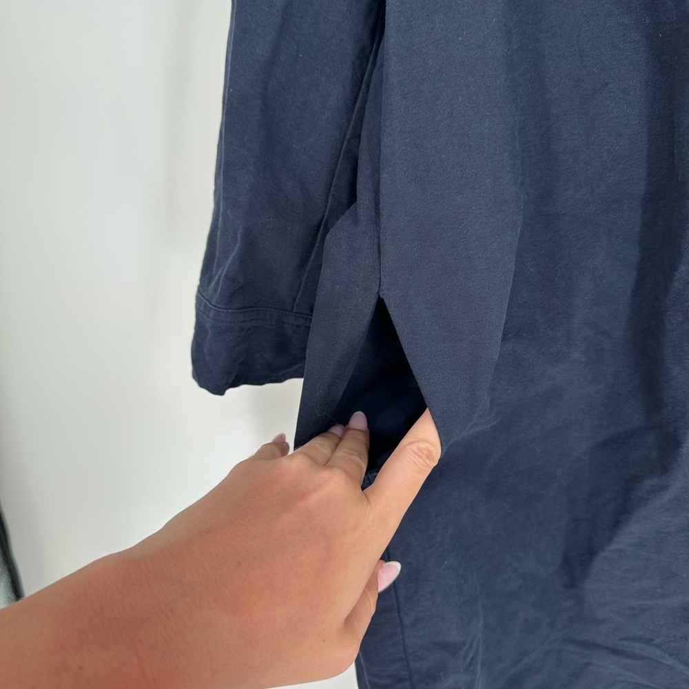 Pomander Place Tuckernuck French Navy Polly Shirt Dress Size L Lagenlook Shift - Picture 3 of 8